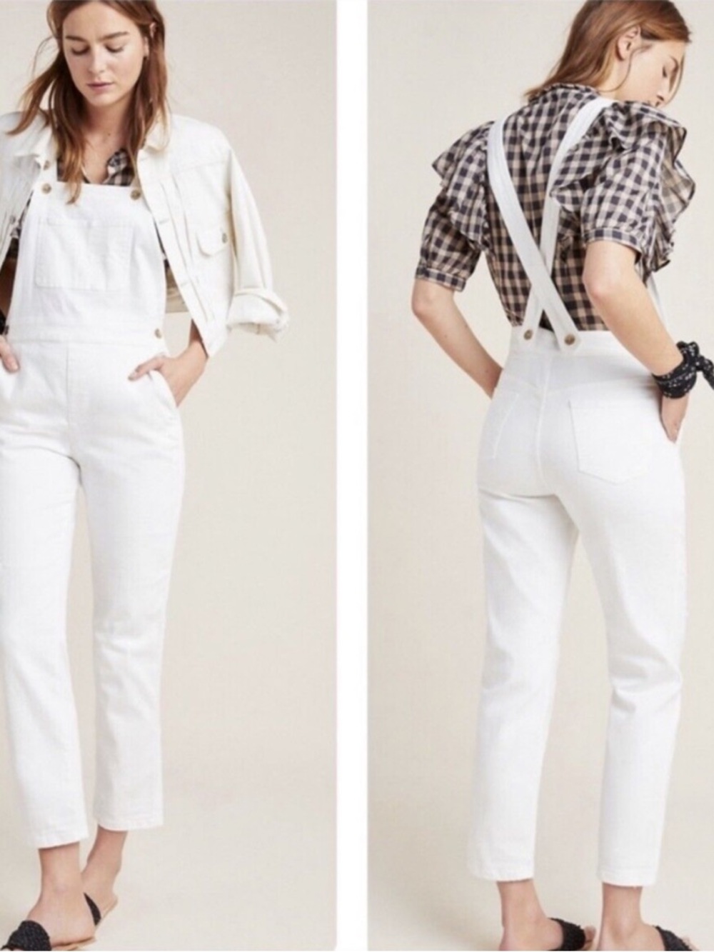 Anthropologie White Denim Overalls with Adjustable Straps